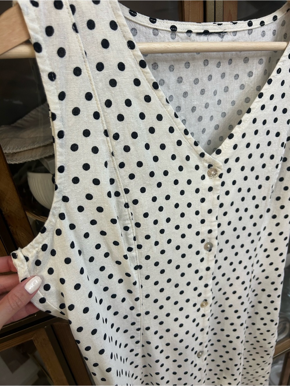 Vintage Cotton Sleeveless V-Neck Polka Dot Midi Dress - Picture 5 of 13
